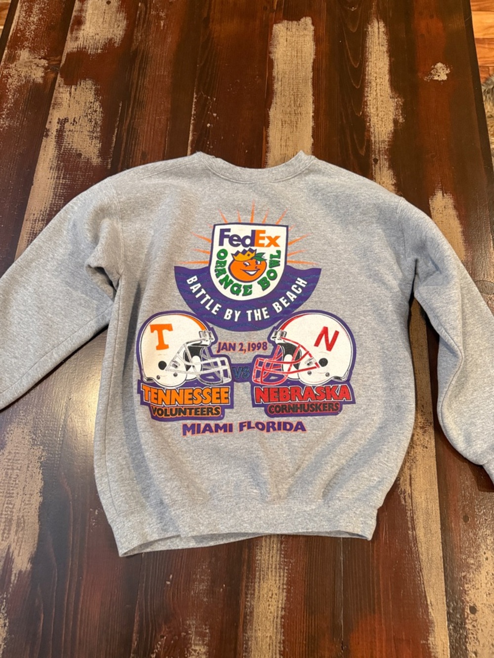 Vintage FedEx Orange Bowl 1998 Tennessee vs Nebraska Crewneck Sweatshirt - Gray